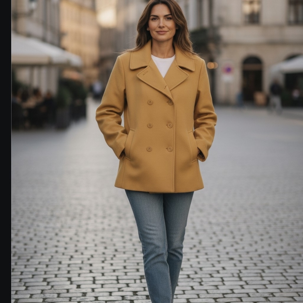 Jessica Yellow Double-Breasted Pea Coat